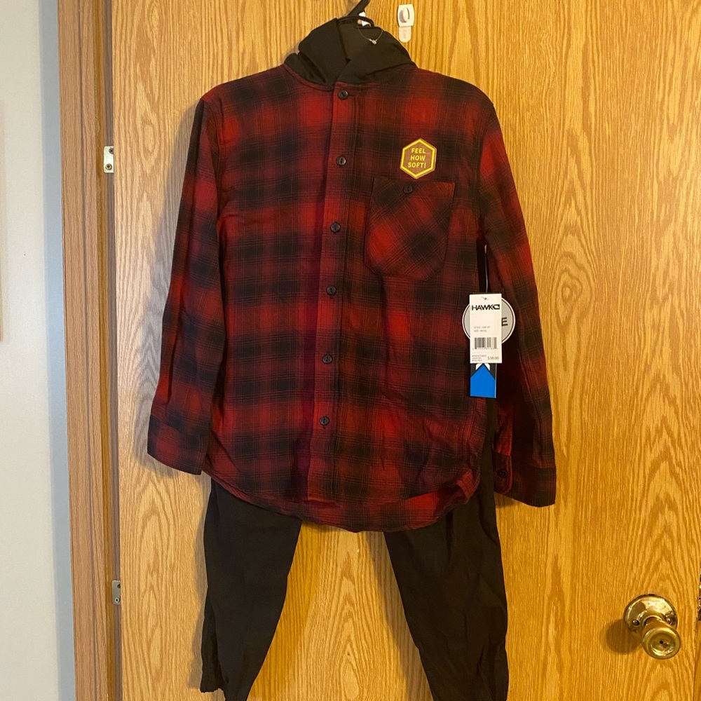 Plaid Red and Black bits  Shirt and pant 2 piece set Tony hawk
